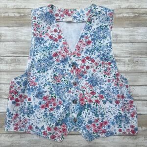 VTG‎ Floral Denim Jean Vest Sz L Vivaldi Country Western Grandmacore Coquette